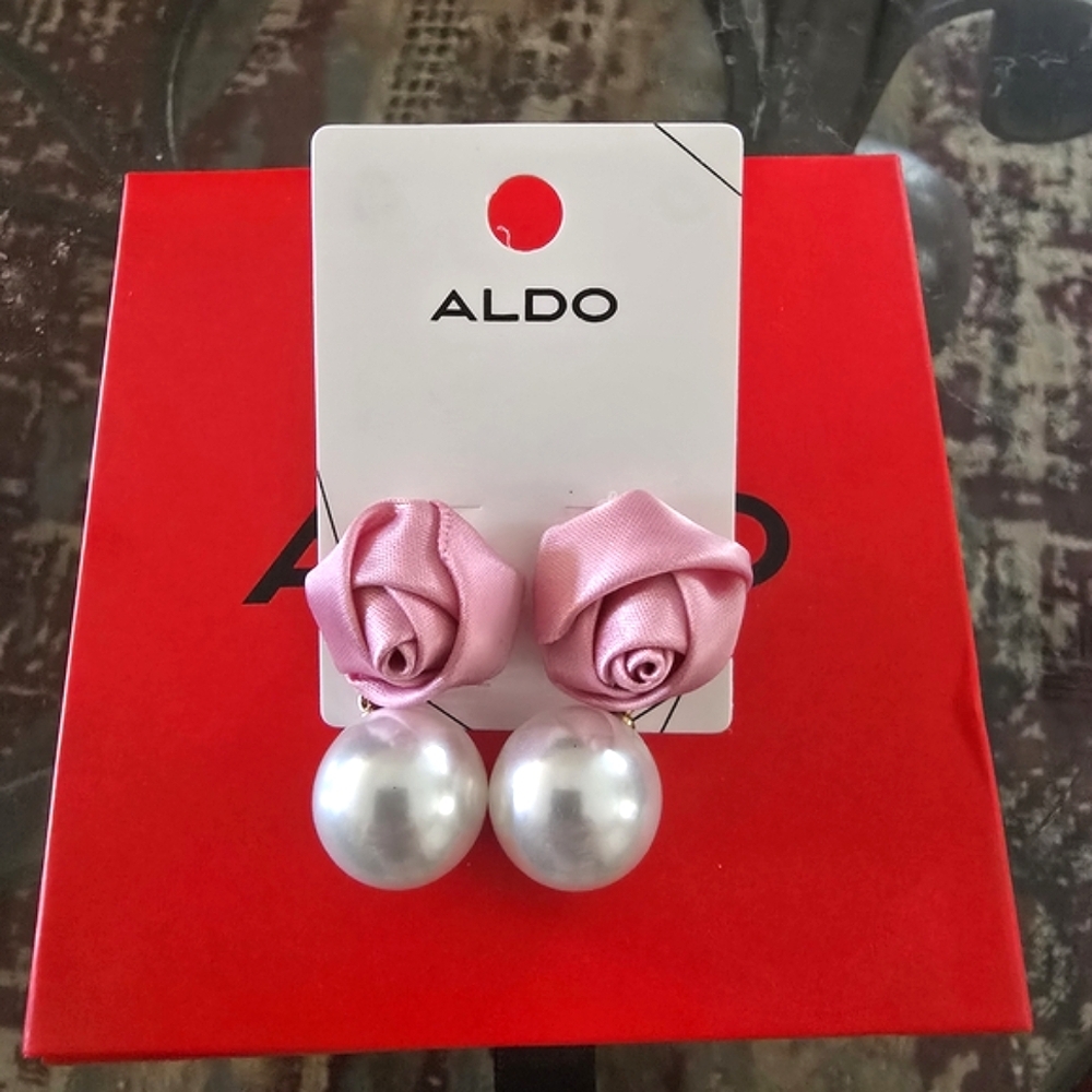 Aldo Pink Floral Pearl Drop Earrings  NWT